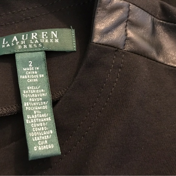 LAUREN Ralph Lauren Ponte Knit Dress Genuine Lamb Leather Trim Career Workwear - Picture 8 of 8